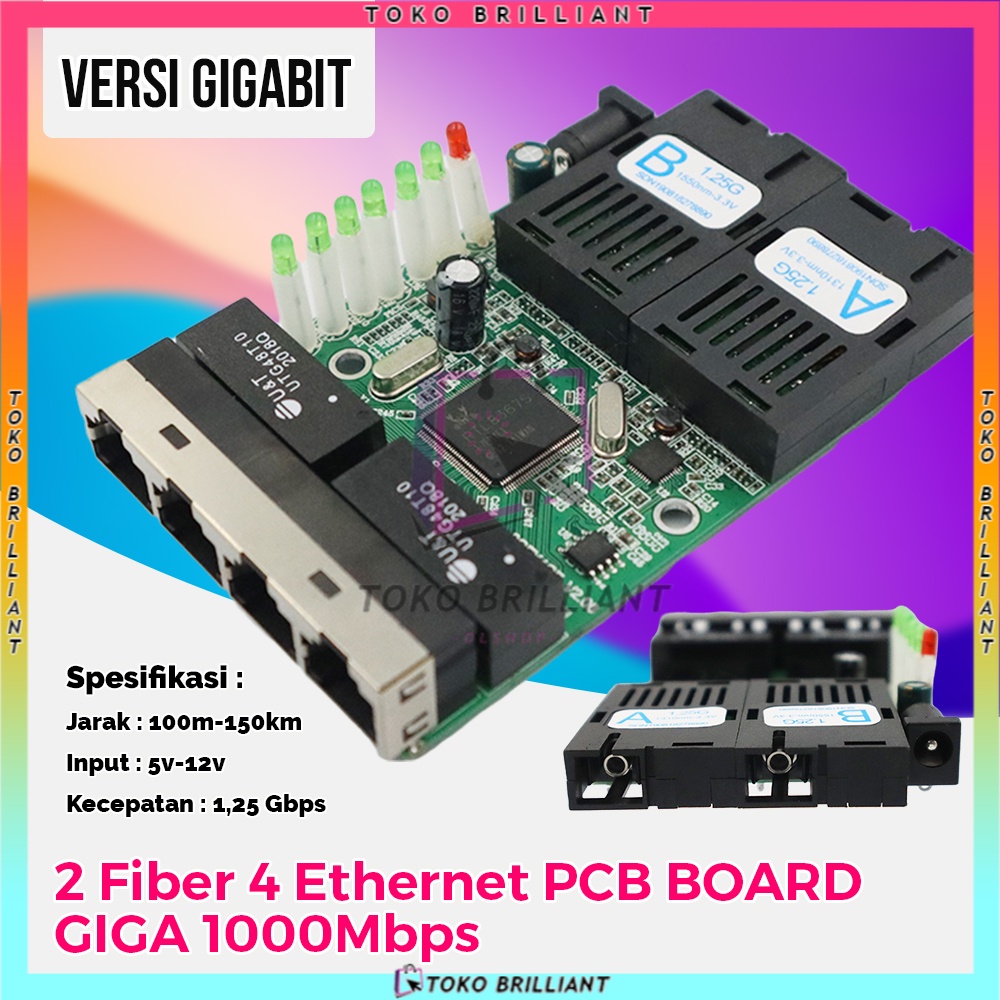 2SC 4 RJ45 2F4E Ethernet PCBA board 10/100/1000M switch 4 RJ45 UTP 2 SC Gigabit Fiber Optical Media Converter [Bisa Bayar Ditempat]