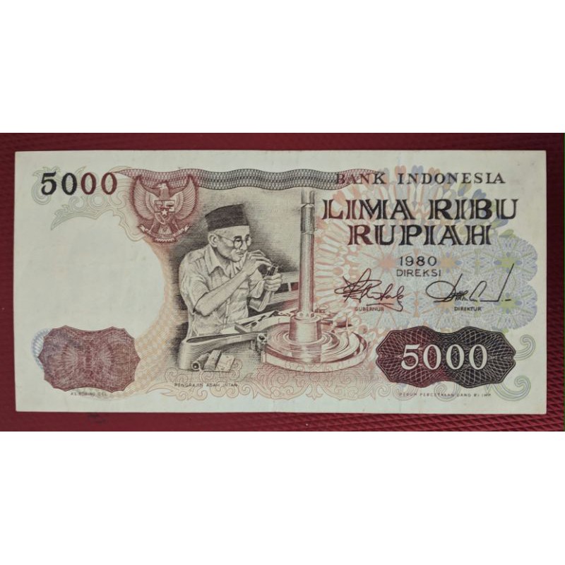 Uang Kuno kertas Pengasah Intan 5000 rupiah tahun 1980
