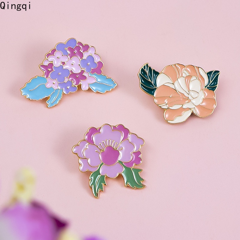 Bros Pin Enamel Bentuk Bunga Matahari Lily Daffodils Peony Camellia Warna-Warni Untuk Hadiah