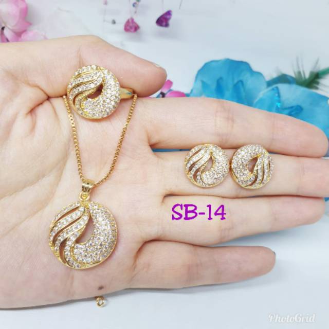 Kalung set bulat uk 45cm + kotak perhiasan [ST-7]