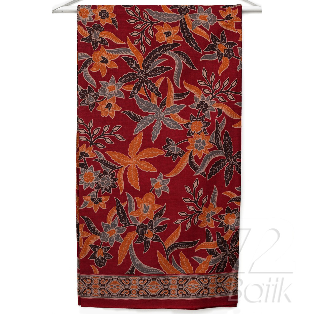 KAIN BATIK KATUN Premium Motif Kembang Setaman Warna Merah Abang Orange 723061 Cap 72 Jarik Jarit Samping Kebat Panjang Batik Katun Modern Premium Bahan Seragam Batik Pernikahan Kantor Keluarga Murah Kamen Jadi Batik Bali Lembaran