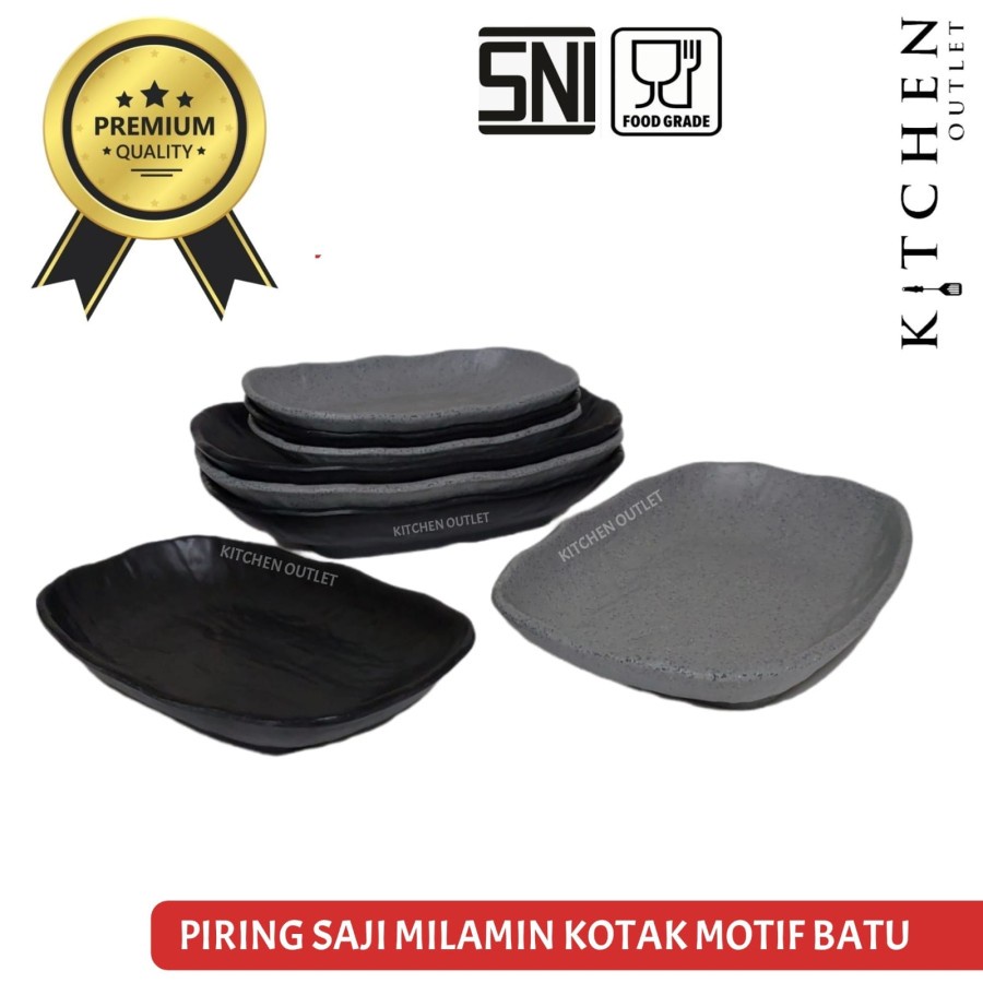 Piring Saji Melamin Kotak Piring Kotak Motif Batu
