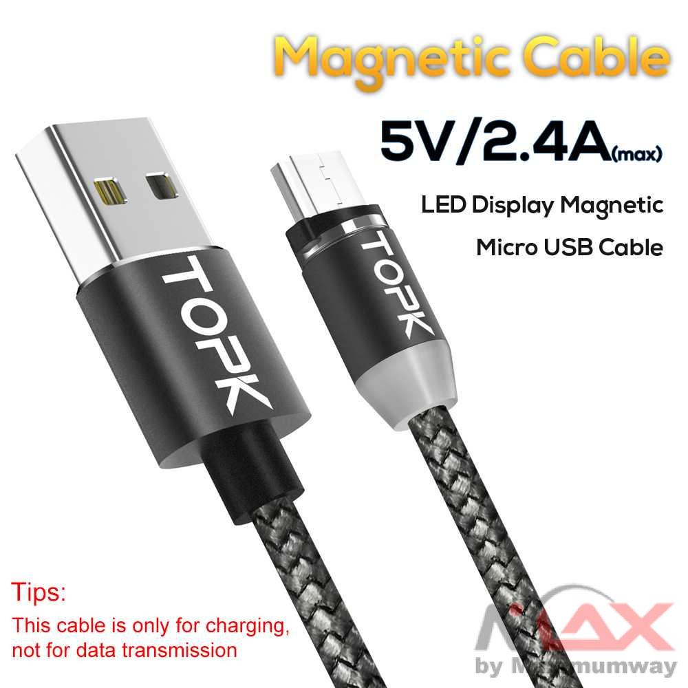 TOPK Kabel Charger Magnetic Micro USB -  CS1711 Panjang Kabel 100 CM Cabel MicroUSB Mudah dilepas pasang tanpa masalah