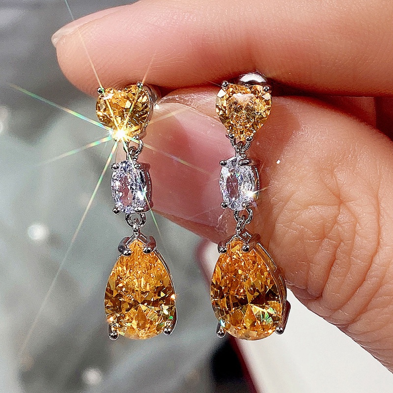 Anting Tusuk Gantung Statement Bahan Akrilik Desain Tetesan Air + Permata Untuk Wanita