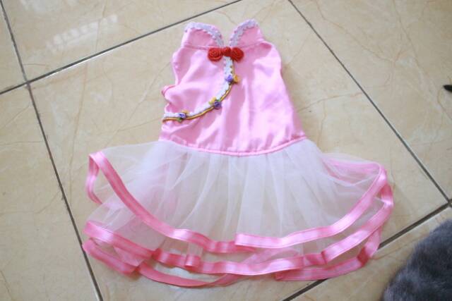 Dress shanghai chongsam satin baby pink imlek untuk kucing dan anjing size S-XL