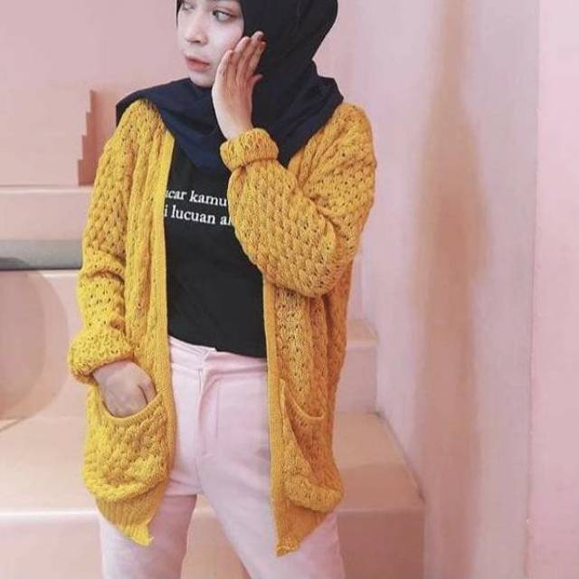 CARDIGAN RAJUT POPCORN - ATASAN RAJUT WANITA