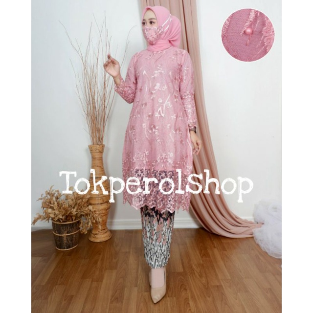 Tunik Tulle /Kebaya Tunik Bordir/Kebaya Modern/Kebaya/Kebaya Kondanagn/Baju Kebaya-Dusty