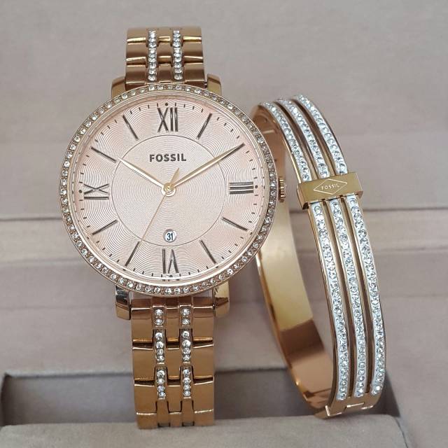 Jam Tangan Wanita ES3546 Gold ORI BM SET GELANG Permata Garis