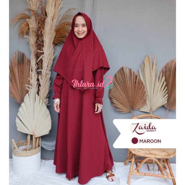 Setelan Gamis Dress Jilbab Hijab Khimar Syari Muslimah Jumbo Bigsize Ungu Bahan Tory Burch