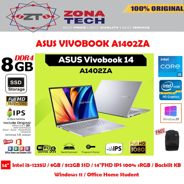 ASUS VIVOBOOK 14 A1402ZA - i5-1235U 8GB 512GB SSD 14&quot; FHD IPS 100% sRGB WIN11 OHS