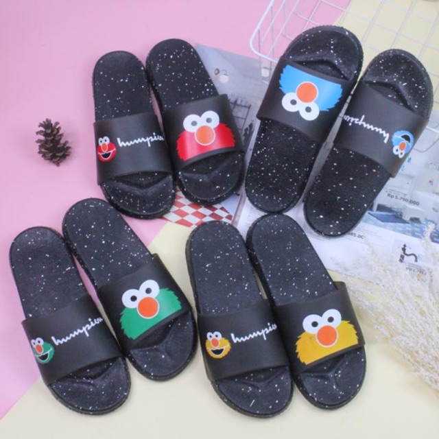 (ELMO 3BLACK) SANDAL JELLY ELMO BOLONI KARAKTER LUCU