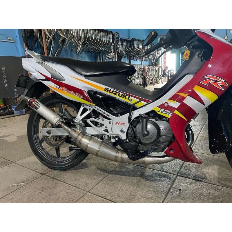 Knalpot Creampie Jogja Satria Hiu Lumba 2tak Dot Samping  Stainlees Almu Original jogja