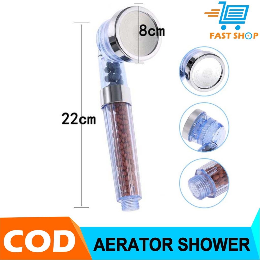 Aerator Shower Head SPA Ionizer Healthy Crystal 3 Mode Selang 140 cm