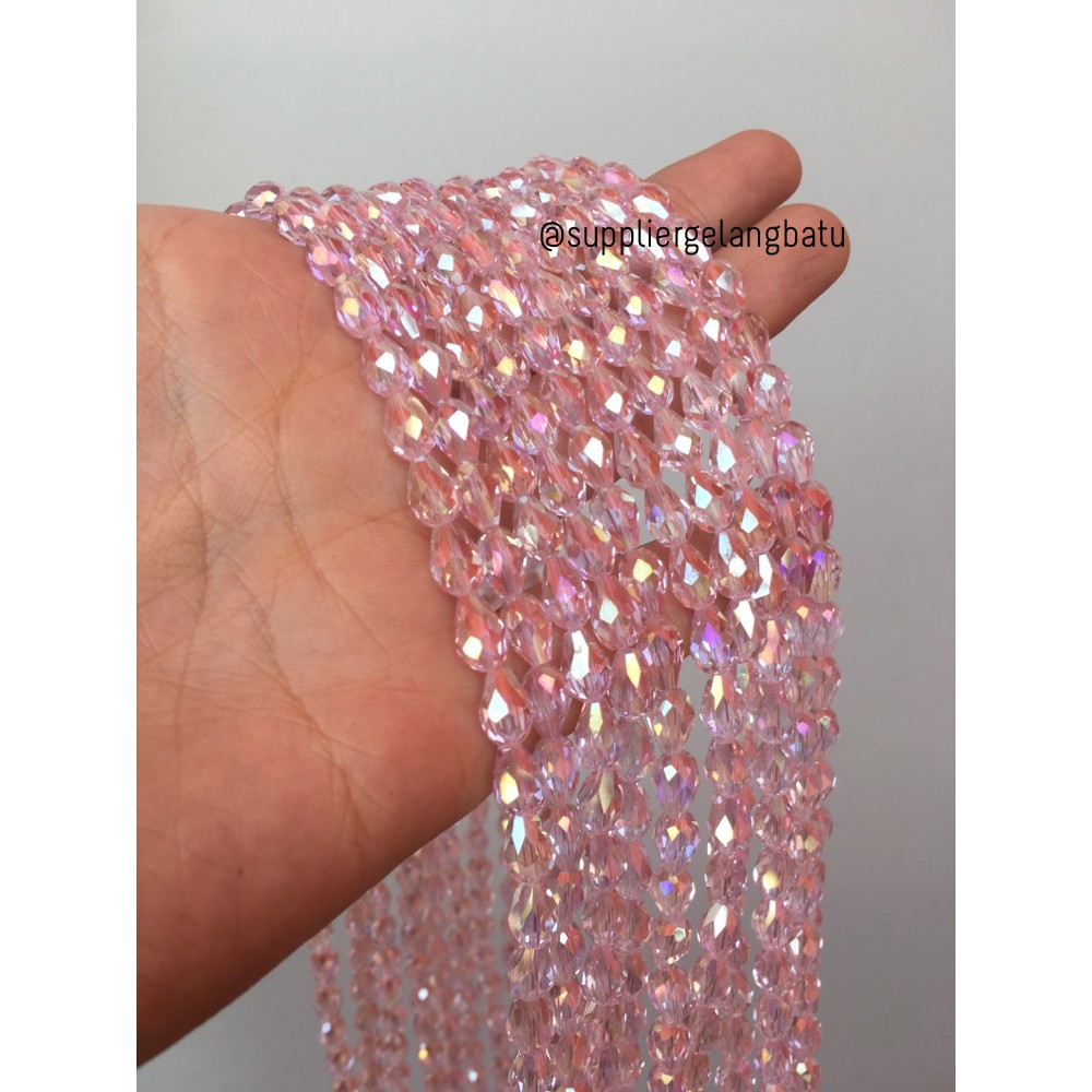 kristal Ceko tetes 10 x 6mm LIGHT PINK natural akrilik payet PREMIUM aksesoris craft supplier grosir