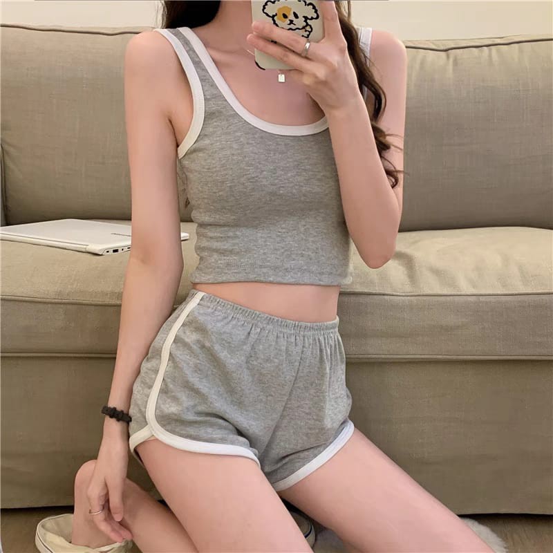 Vbras Offical Shop BR42 Pakaian Olahraga Sport Stelan Crop Top Sport Zumba Gym Yoga-ABU TUA