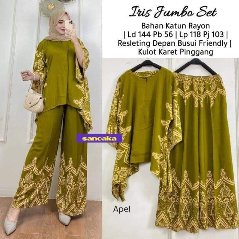 Iris Jumbo Set - One Set Jumbo Wanita Rayon Premium Setelan Celana Kulot Jumbo Batik Kekinian