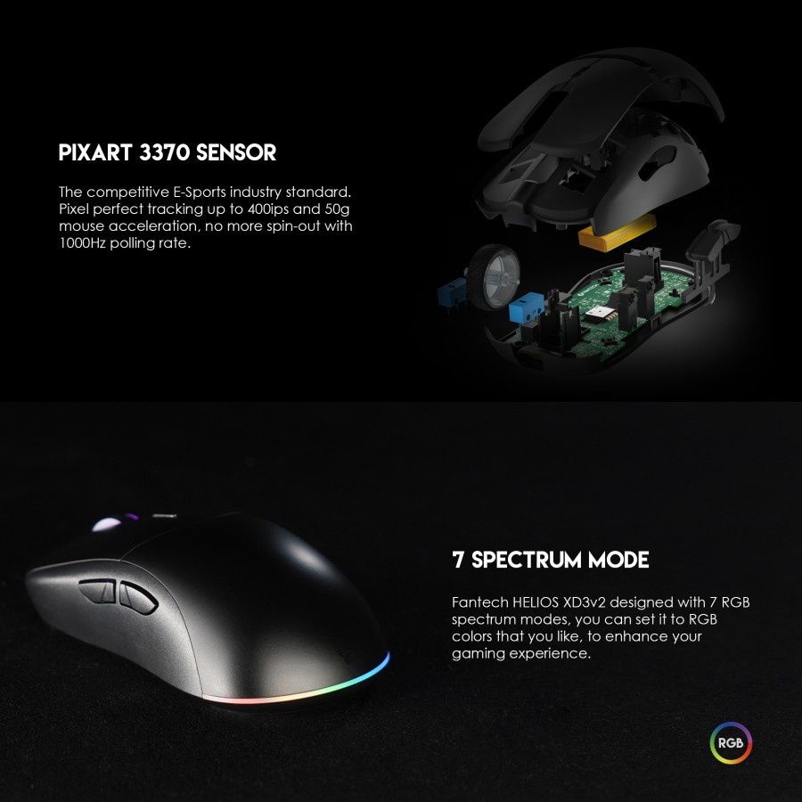 Fantech Helios XD3 V2 RGB Dual Mode Wireless Gaming Mouse