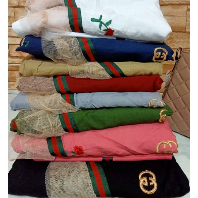 [GROSIR] Mukena Gucci Bordir Rayon Renda Rajut Tile Jumbo