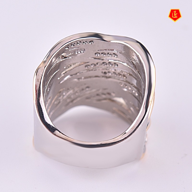 [Ready Stock]Full Rhinestone Zircon Winding Multi-Layer Two-Color Ring
