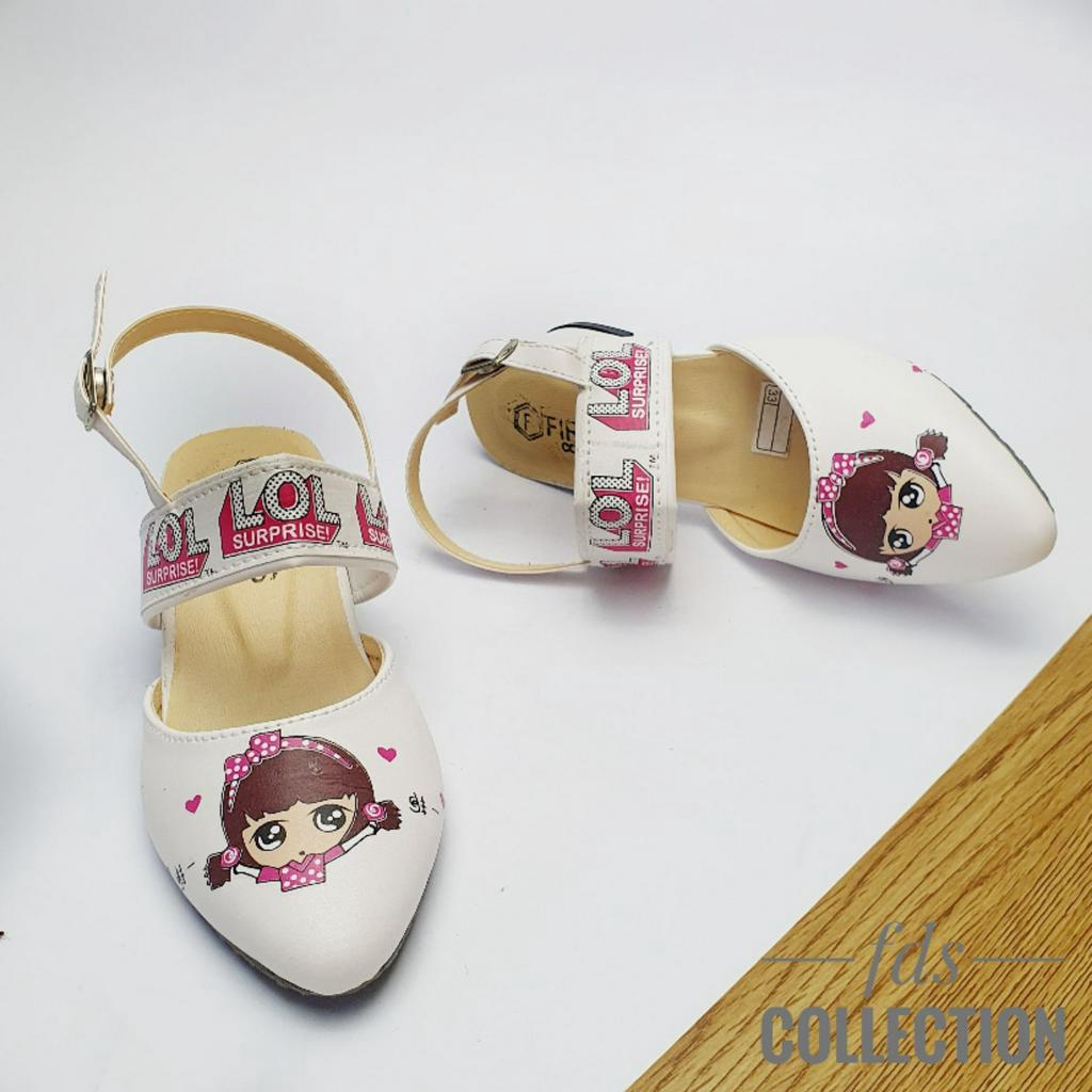 Sandal Sepatu Anak Perempuan Hak 5 cm Motif LOL Heels Selop Pesta Cewe