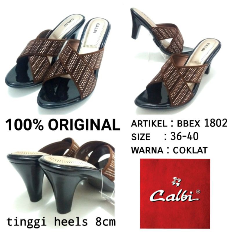 SANDAL SELOP WANITA BY CALBI 100% ORIGINAL COKLAT SIZE 36-40 ART BBEX 1802 Sandal Pesta Kondangan Jagong Manik Kerlip