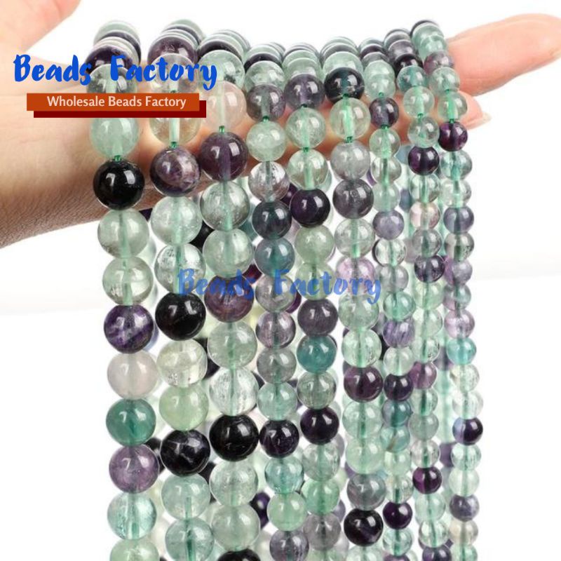 6/8/10/12 Mm Manik-manik Batu Fluorit Alami Bulat Manik-manik Longgar untuk Membuat Perhiasan Diy Gelang Kalung Perhiasan
