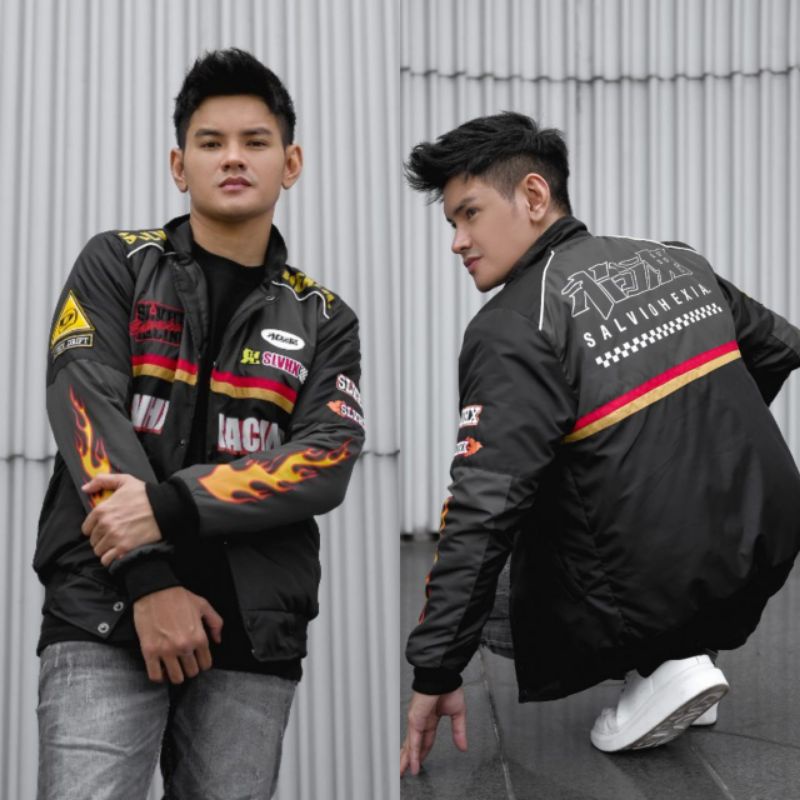 SOUTHWEEK | Nascar Jacket Motowear Racing Addiction - Jaket Motor Pria/Wanita-Abu hitam 003