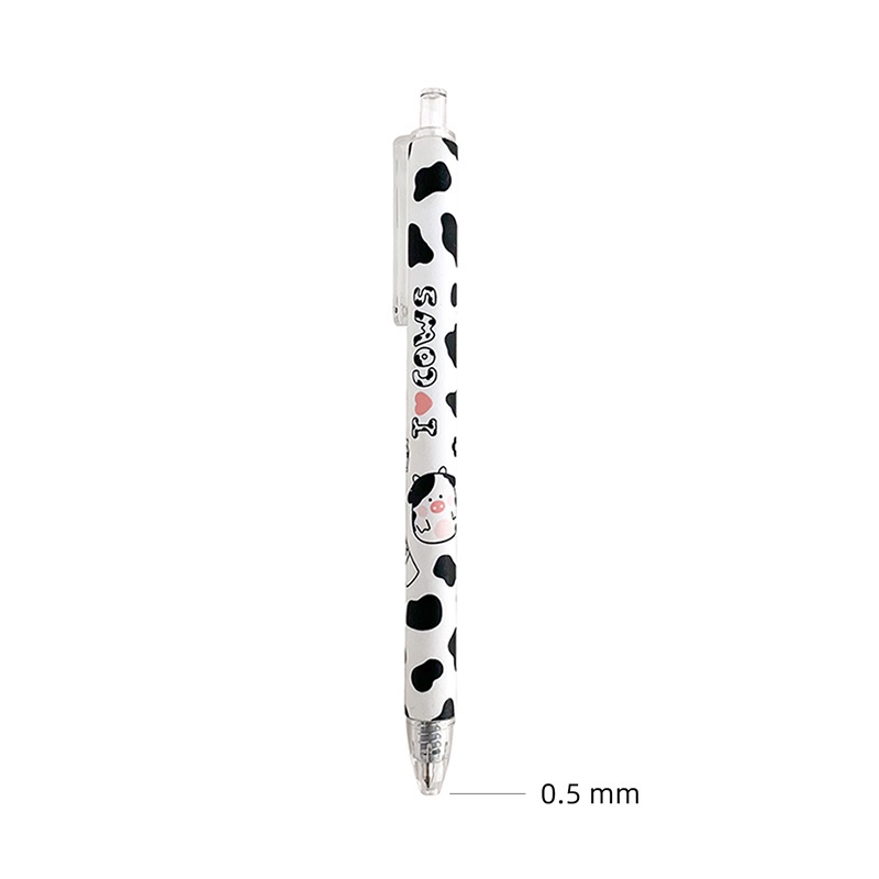 6 Pcs/Set Pulpen Gel Tinta Hitam 0.5mm Retractable Bentuk Kartun Sapi
