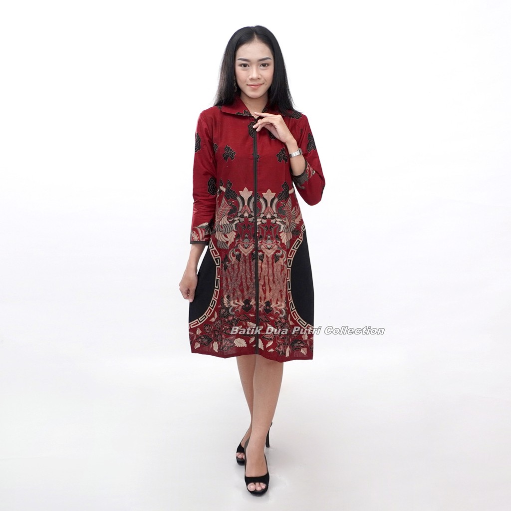 Couple Batik kemeja Pria - Dress Wanita Lengan 7/8 Warna Merah Maron Size  S-M-L-XL-XXL-3L-4L-5L