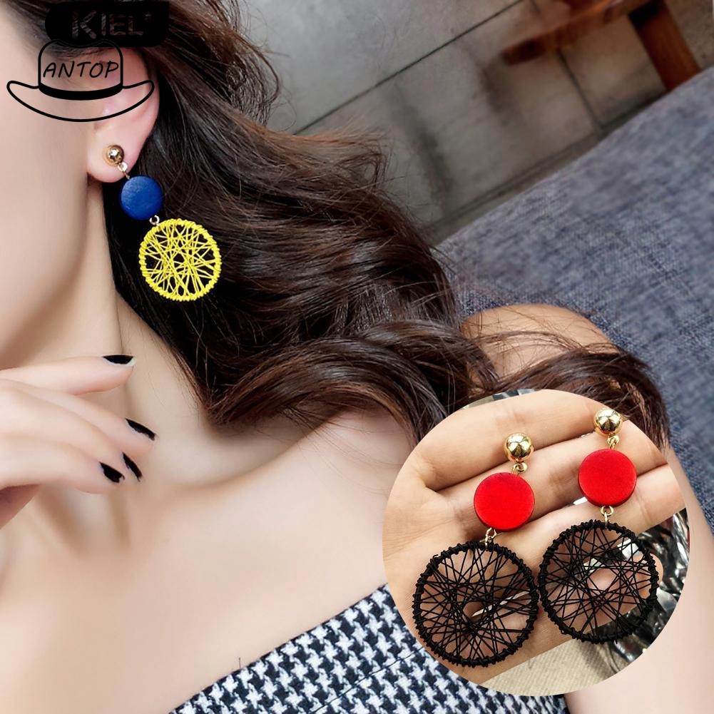 Antop！[Bayar Di Tempat] Anting Panjang Gaya Korea Retro Putaran Roda Dilebih-lebihkan Untuk Wanita