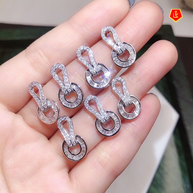 [Ready Stock]18K Platinum Fashion Full Diamond Earrings Women's