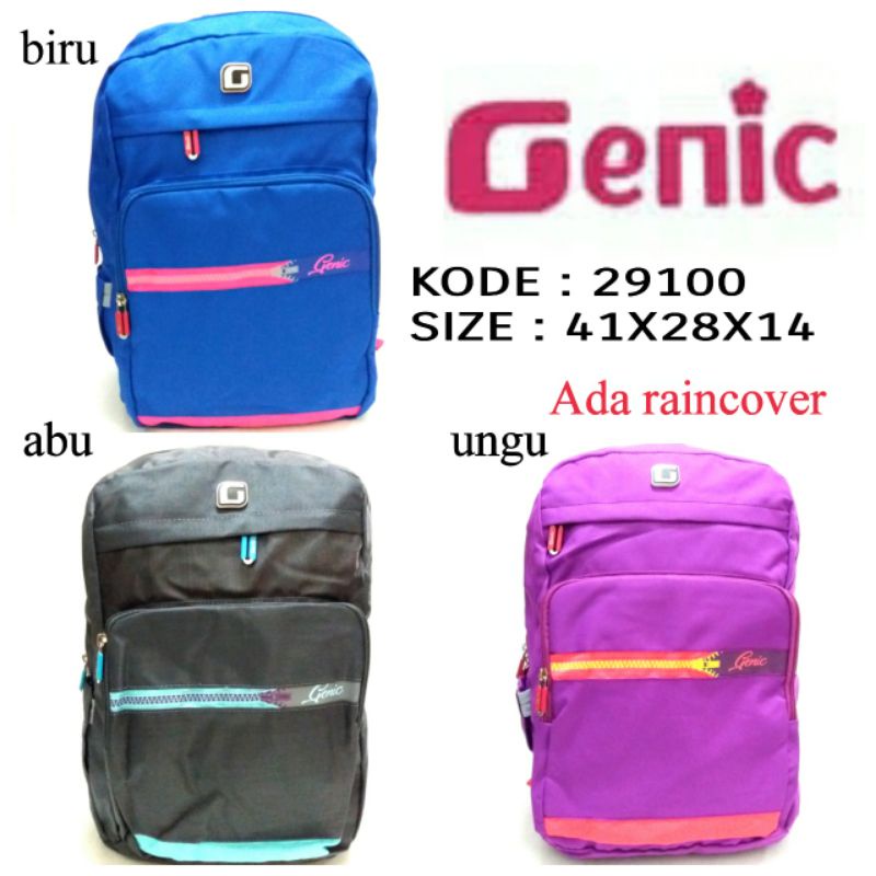 TAS RANSEL SEKOLAH ANAK PEREMPUAN GENIC 29100 ADA RAINCOVER WARNA BIRU ABU UNGU HARGA TERMURAH