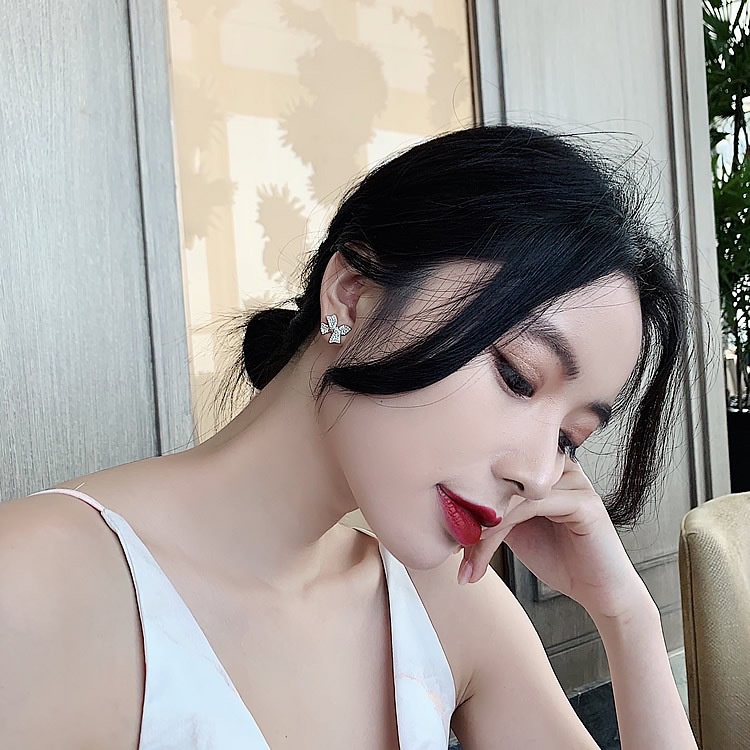 Korea luxury Tinggi rasa busur anting-anting anting-anting anggun online influencer perak pin anting