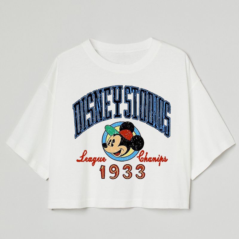 CROP TEE VINTAGE MICKEY MOUSE | KAOS CROP TOP WALT DISNEY OVERSIZE PUTIH WANITA| WHITE CROPTEE WOMAN