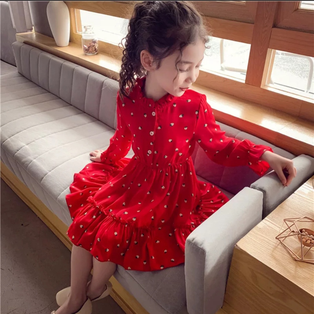 dress merah anak / gaun anak perempuan / gaun merah anak