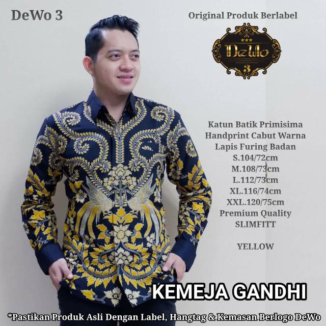 Kemeja Batik Pria Lengan Panjang GANDHI Bahan Katun Primisima