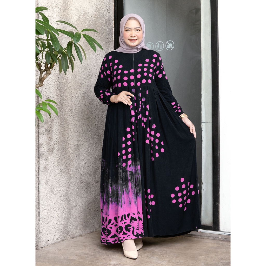 [BISA COD] GAMIS TIE DYE KEKINIAN / GAMIS KATUN RAYON / GAMIS TWILL ORI / GAMIS BUSUI-Polka Hitam