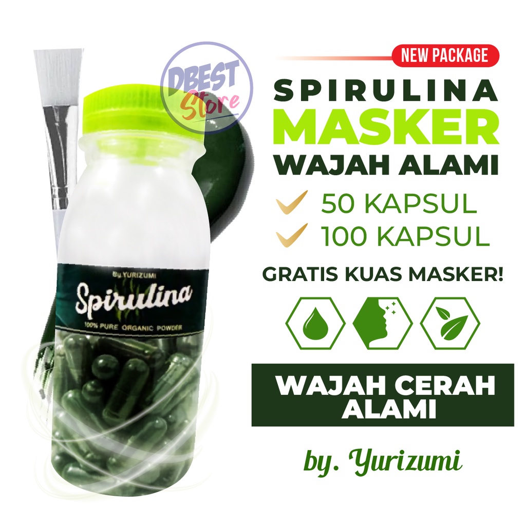 PROMO!! [GRATIS KUAS MASKER] 50 kapsul Masker Spirulina Jaminan Asli 100% Kualitas Import / Masker Wajah Glowing