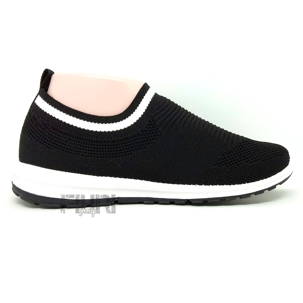 FIURI - ANDO Original - SIERRA 37-40 Hitam Putih - Sepatu Kets Olahraga Lari Wanita - Sepatu Sekolah - Sepatu Ando - Sepatu Sneakers Kuliah Senam Gym Jogging Sport Wanita - Sepatu Casual Bernafas - Sepatu Rajut Slip On - Sepatu Kaos Kaki - Fashion Wanita