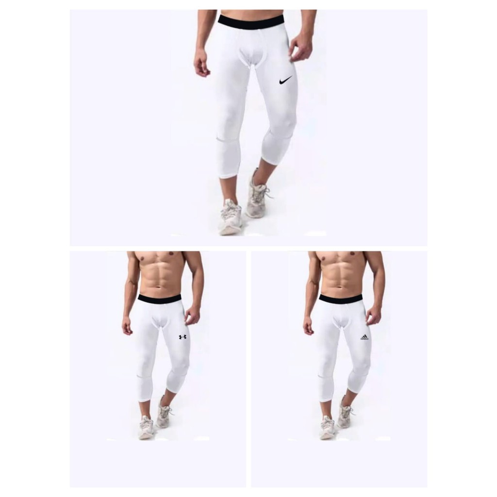 Celana Legging Baselayer Leging Manset Olahraga Gym Training 3/4 PUTIH - NIKKE