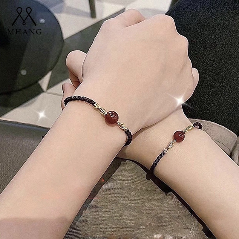 Gelang Tali Anyaman Tangan Aksen Onyx Opal Untuk Pasangan