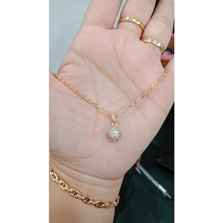 KALUNG NORI UKIR LIONTIN BOLA MP WANITA ROSE GOLD PERAK ASLI 925