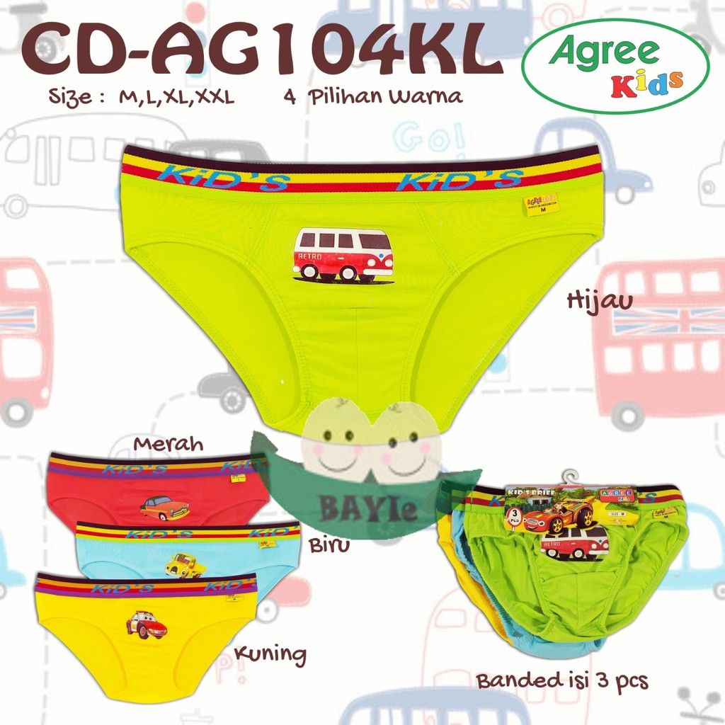 BAYIe - 3 Pcs Celana Dalam / CD Anak Laki-laki model Karet AG-104 AGREE KIDS/sempak anak  M L XL XXL