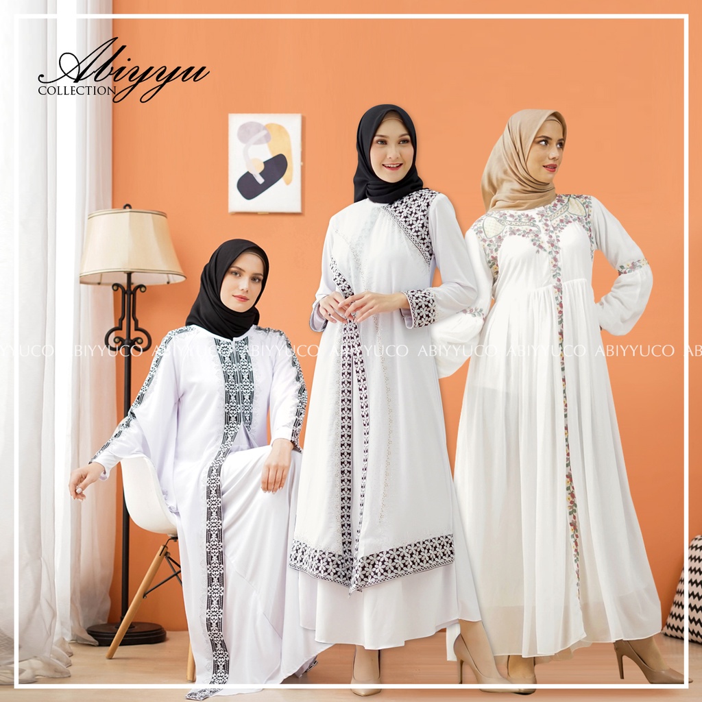 Abiyyuco GL1031 | Gamis Abaya Turkey Turki Putih Bahan Jersey dan Ceruty