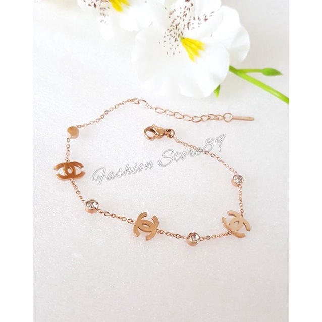 Gelang Fashion Titanium Rosegold Rantai Kombinasi Permata simple elegant