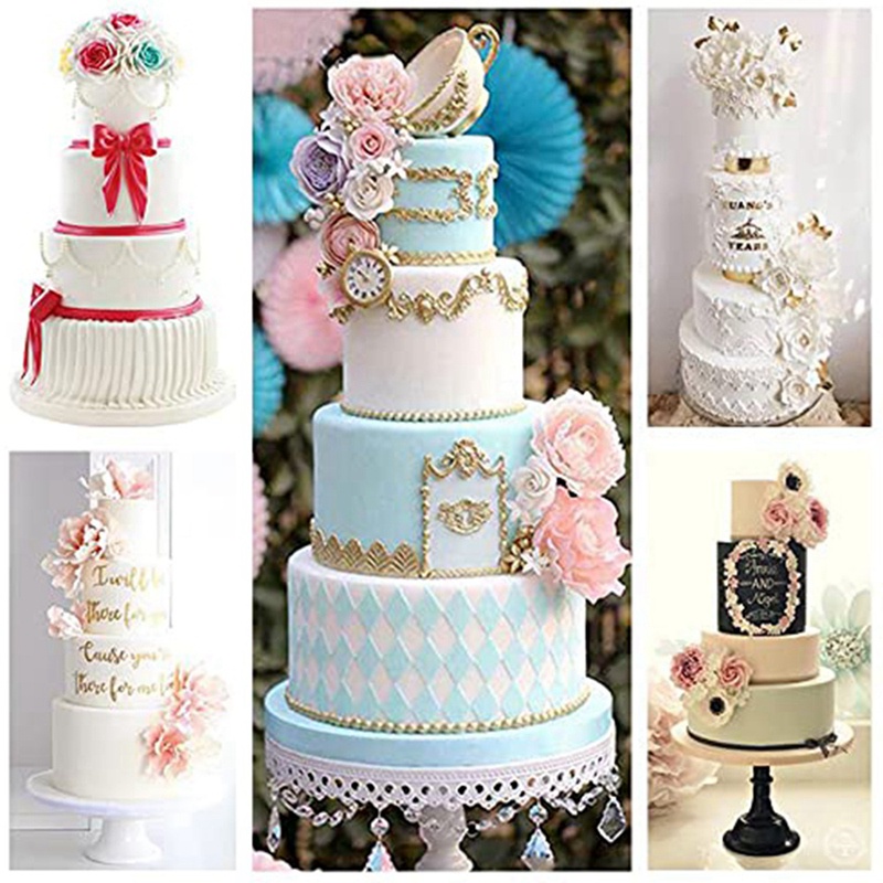 Cake Plate,5 Cake Stand, Cake Base (9/12/16/20/20 cm) with 15 Dowel Rods, Reusable for Tiered Stacked Cakes, for Wedding