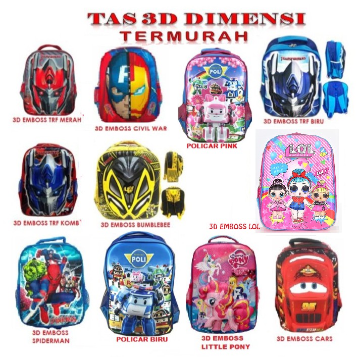 FREE ONGKIR iTASi 3D RANSEL iANAKi iSEKOLAHi SD TRANSFORMER 