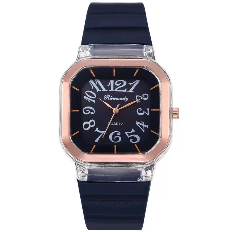 Jam Tangan Rubber Wanita Analog Quartz Angka Dial Kotak Import-55-4 #1 Biru