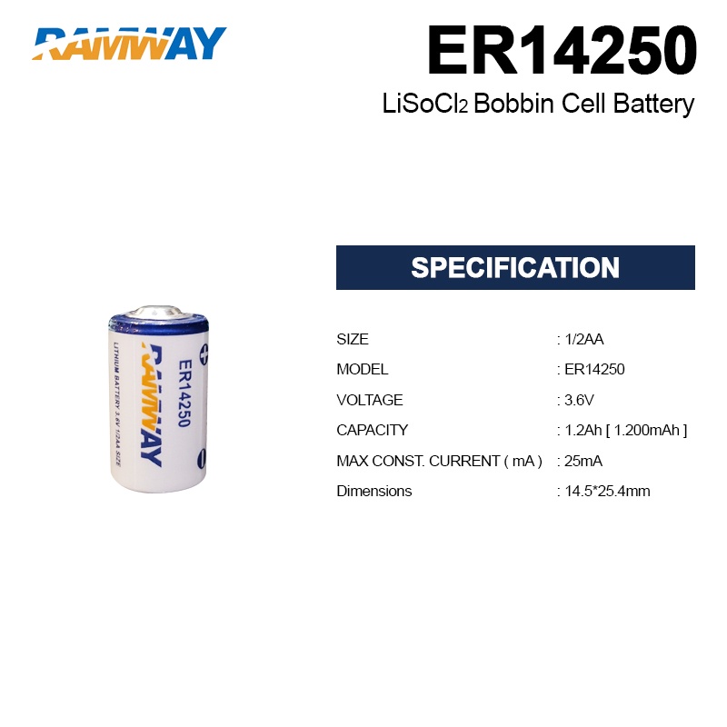 Baterai Lithium Ramway ER14250 1/2AA 3.6V - Baterai Lithium ER14250 - Baterai ER14250