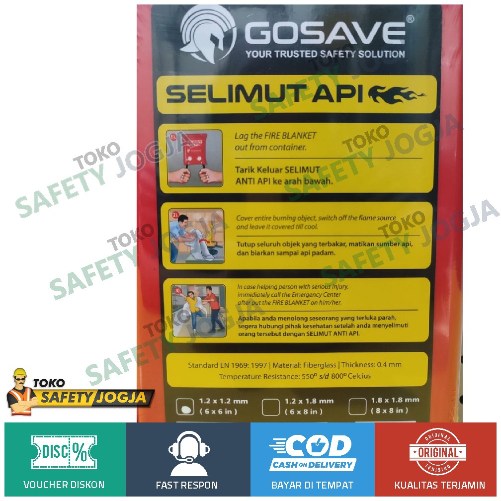 SELIMUT API FIRE BLANKET 1,2 x 1,2 M / WELDING BLANKET GOSAVE EN1869 ORIGINAL